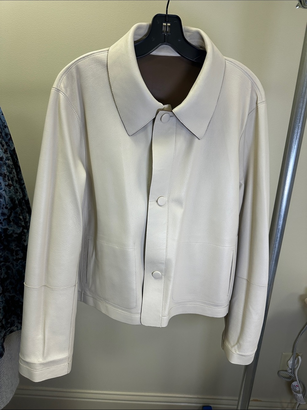 Lafayette 148 New York Cream and brown Leather Snap-Front, reversible Jacket